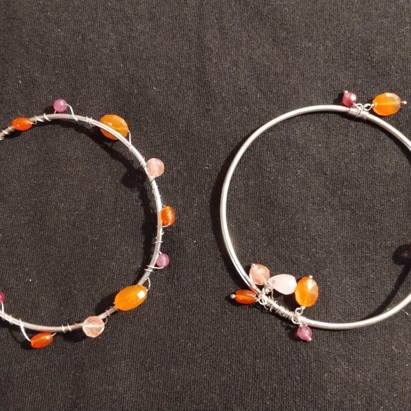 Beautiful Thin Vintage Sterling Silver Beaded Decorated Bracelets (2) - Picture 2 of 8